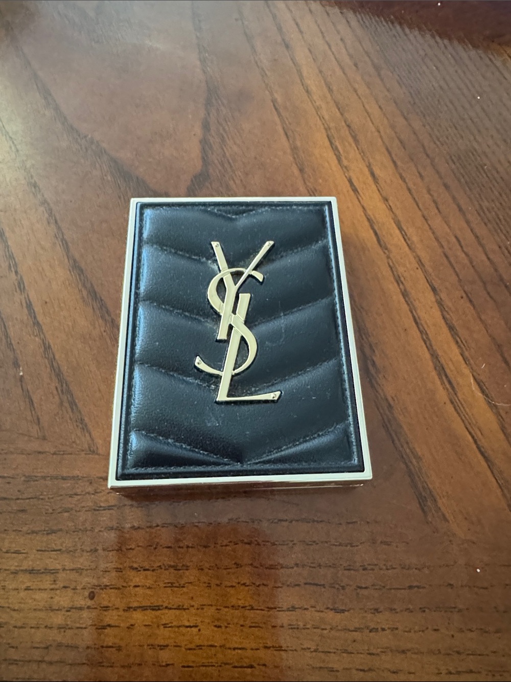 YSL Black Leather Quilted Eyeshadow Compact with Gold YSL Logo